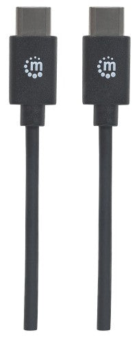 Manhattan USB-C to USB-C Cable, 2m, Male to Male, Black, 480 Mbps (USB 2.0), 3A, Hi-Speed USB, Lifetime Warranty, Equivalent to USB2CC2M