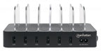 Manhattan Charging Station, 6x USB-A Ports, Outputs: 6x 2.4A, Smart IC, LED Indicator Lights, Black, Three Year Warranty