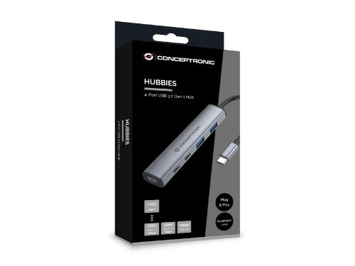 Conceptronic HUBBIES22G 4-Port USB 3.2 Gen 1 Hub, 2 x USB-C & 2 x USB-A Ports, 5Gbps, USB-C PD 100W