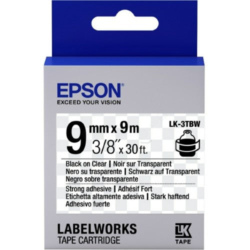 Epson C53S653006/LK-3TBW Ribbon black on Transparent extra adhesive 9mm x 9m for Epson LabelWorks 4-18mm/36mm/6-12mm/6-18mm/6-24mm
