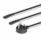Lindy 2.5m UK 3 Pin Plug to 2 x IEC C7 Splitter Extension Cable, Black