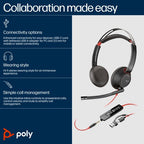 HP Poly Blackwire 5220 Stereo USB-C Headset +3.5mm Plug +USB-C/A Adapter