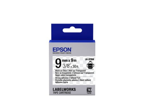 Epson C53S653006/LK-3TBW Ribbon black on Transparent extra adhesive 9mm x 9m for Epson LabelWorks 4-18mm/36mm/6-12mm/6-18mm/6-24mm