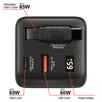 Verbatim GaN Charger 65W 2 Port retractable cable display US plugs with EU and UK adaptors