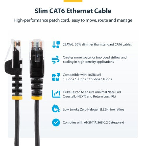 StarTech.com 1.5m Orange Slim CAT6 Ethernet Cable, Snagless, 100W PoE, UTP, LSZH, 28AWG Pure Bare Copper Wire, Slim RJ45 Network Patch Cord w/Strain Reliefs, Individually Tested