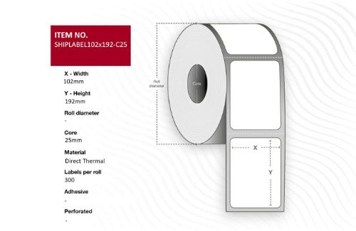 Capture SHIPLABEL102X192-C25 printer label White