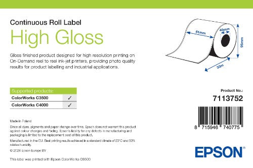 Epson High Gloss Label, Continuous Roll, 51mm x 33m
