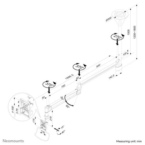 Neomounts FPMA-HAC100HC Medical monitor arm ceiling 10-32" - h 0-170 cm - gas spring