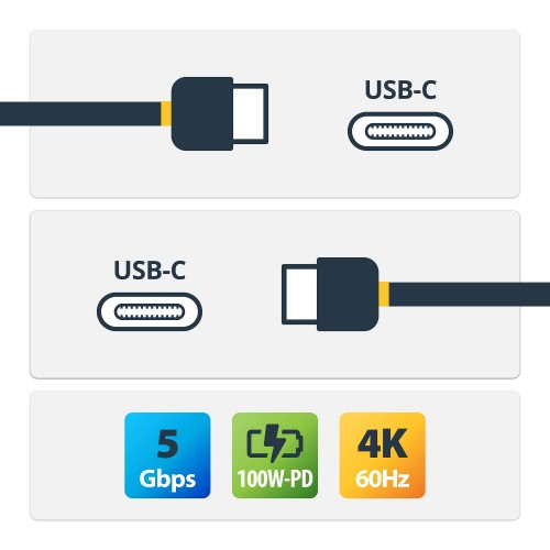 StarTech.com 6.6ft (2m) USB-C Cable, USB 5Gbps, 100W (5A) Power Delivery, 4K 60Hz DP Alt Mode, TPE Jacket - Thunderbolt Compatible