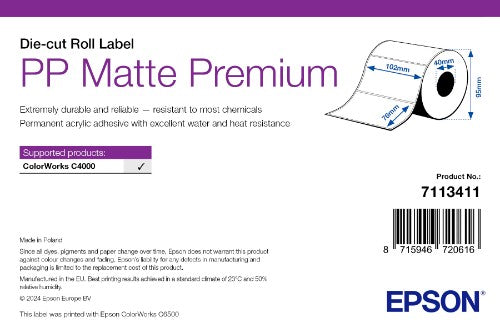 Epson PP Matte Label Premium, Die-cut Roll, 102mm x 76mm, 365 Labels