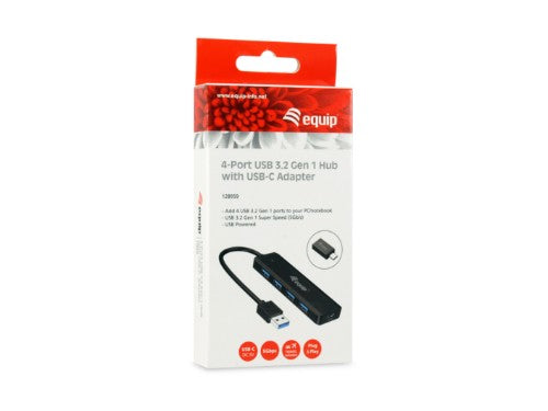 Equip 4-Port USB 3.2 Gen 1 Hub with USB-C Adapter