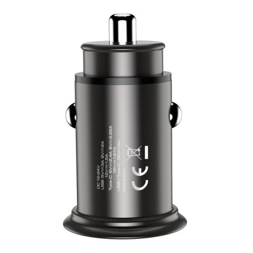 Techly Mini Car Charger USB-A and USB-C Quick Charge 3.0 38W in Black Metal