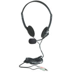 Manhattan Stereo On-Ear Headset (3.5mm), Microphone Boom, In-Line Volume Control, Foam Earpads, Standard 2x 3.5mm stereo jack/plug for audio/mic use, cable 2m, Black, Three Year Warranty