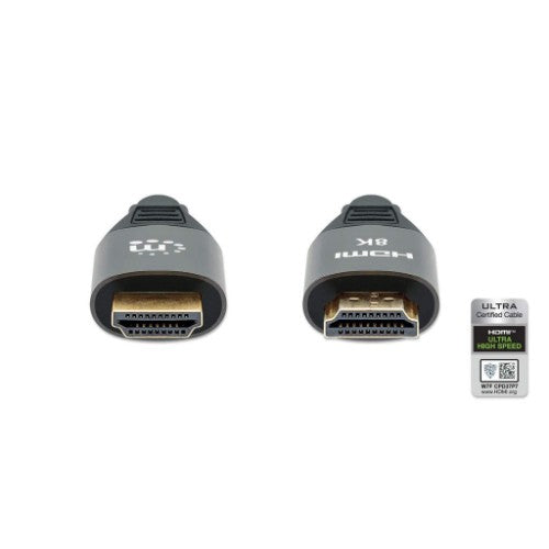 Manhattan HDMI 8K@60Hz Cable with Ethernet, 1m, Certified, Suitable for ALL 8K, 4K & 1080p/HD uses - when upgrading now or have it ready for when you need it, Male to Male, Black, 4K@120Hz, Lifetime Warranty, Ultra High Speed