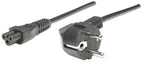 Manhattan Mains Power Cord/Cable, Euro 2-pin (CEE 7/4 Schuko) plug to C5 Female (cloverleaf/triangular), 1.8m, 16A, Lead, Lifetime Warranty