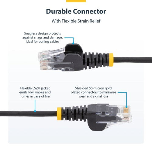 StarTech.com 10m Yellow Slim CAT6 Ethernet Cable, Snagless, 100W PoE, UTP, LSZH, 28AWG Pure Bare Copper Wire, Slim RJ45 Network Patch Cord w/Strain Reliefs, Individually Tested