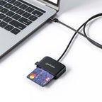 Manhattan USB-C Contact Smart Card Reader with MicroSD slot, USB Type-C Male to Contact Reader Interface and microSDXC, Supports Windows, macOS and Linux, Reads SIM Cards with Adapter, Cable 1m, Black, Three Year Warranty