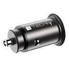 Techly Mini Car Charger USB-A and USB-C Quick Charge 3.0 38W in Black Metal