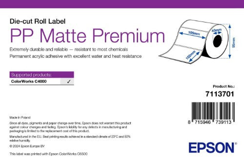 Epson PP Matte Label Premium, Die-cut Roll, 105mm x 152mm, 185 Labels