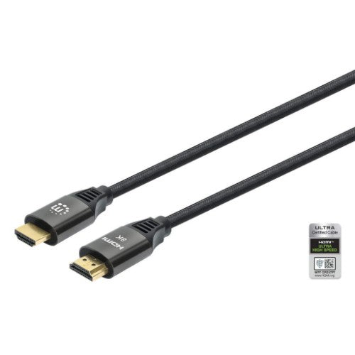 Manhattan HDMI 8K@60Hz Cable with Ethernet, 1m, Certified, Suitable for ALL 8K, 4K & 1080p/HD uses - when upgrading now or have it ready for when you need it, Male to Male, Black, 4K@120Hz, Lifetime Warranty, Ultra High Speed