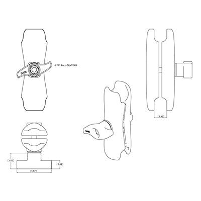 RAM Mounts Double Socket Arm with Jam Nut