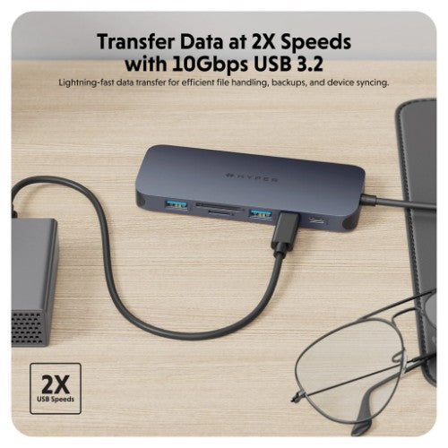 HYPER HD4006GL interface hub USB 3.2 Gen 1 (3.1 Gen 1) Type-C 10000 Mbit/s Blue, Grey