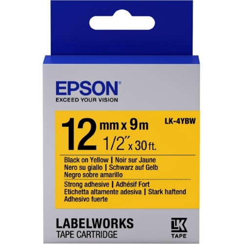 Epson C53S654014/LK-4YBW Ribbon black on yellow extra adhesive 12mm x 9m for Epson LabelWorks 4-18mm/36mm/6-12mm/6-18mm/6-24mm