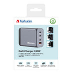 Verbatim GNC-240 GaN Charger 240W with 1 x USB-C 140W /1 x USB-C 100W / 1 x USB-C 65W / 1 x USB-A QC 3.0 (EU/UK/US)