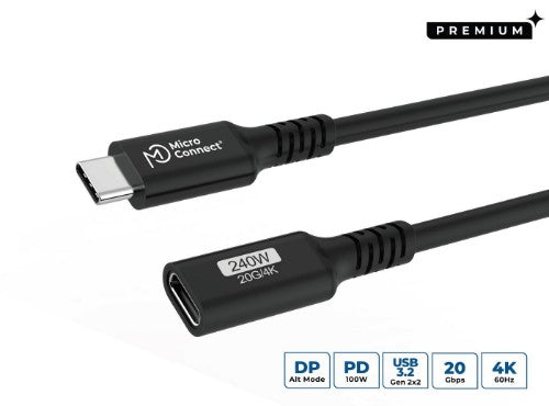 Microconnect USB3.2CC1.5EX USB cable USB 3.2 Gen 2x2 1.5 m USB C 20 Gbit/s 240 W Black