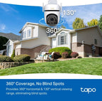 TP-Link Outdoor Pan/Tilt Security Wi-Fi Camera SPEC: 3K 5MP (2880x1620), 2.4 GHz, 2 × External Antennas, 1 × Ethernet Port, Horizontal 360º