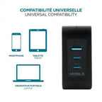 Mobilis Charger 100W 2USB C 1USBA GaN cable 100W Laptop, Smartphone, Tablet Black AC Indoor