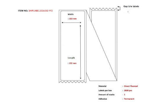 Capture SHIPLABEL102X192-FF2 printer label White