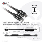 CLUB3D USB 3.2 Gen2 Type C to C Active Bi-directional Cable 8K60Hz M/M 5m/16.4ft
