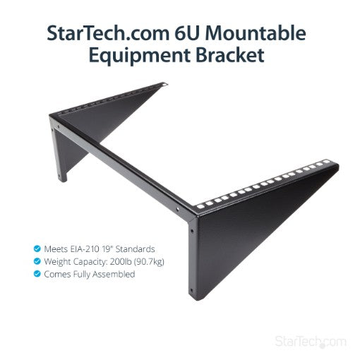 StarTech.com 6U Wall Mount Patch Panel Bracket – 19 in – Steel - Vertical Mounting Bracket for Networking and Data Equipment - TAA