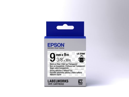 Epson C53S653006/LK-3TBW Ribbon black on Transparent extra adhesive 9mm x 9m for Epson LabelWorks 4-18mm/36mm/6-12mm/6-18mm/6-24mm