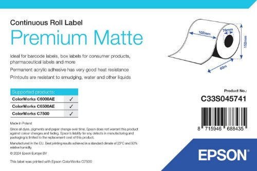 Epson Premium Matte Label - Continuous Roll: 102mm x 60m