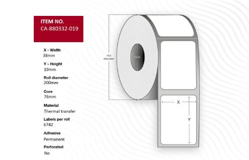 Capture CA-880332-019 printer label White