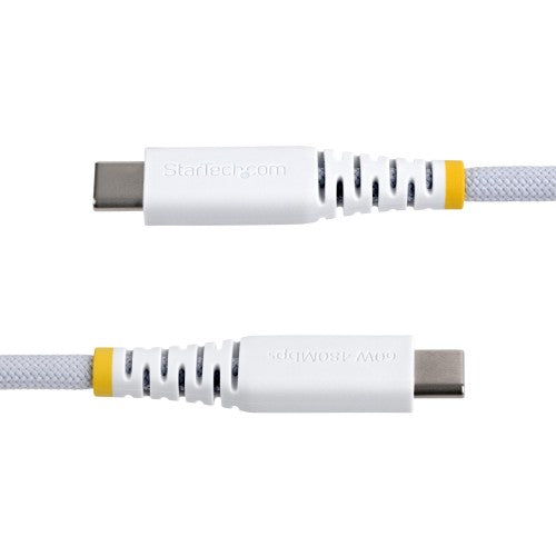 StarTech.com 15cm (6in) White USB-C Charging Cable, 60W (3A) PD, Dual-Layer Braided Nylon/TPE Jacket, Rugged USB C Charging Cord, USB 2.0 Laptop Charger Cable
