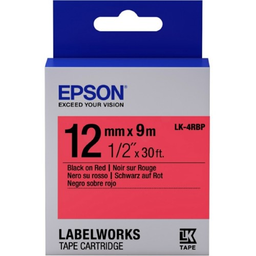 Epson C53S654007/LK-4RBP DirectLabel-etikettes black on red 12mm x 9m for Epson LabelWorks 4-18mm/36mm/6-12mm/6-18mm/6-24mm