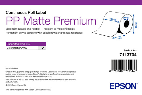 Epson PP Matte Label Premium, Continuous Roll, 105mm x 29m