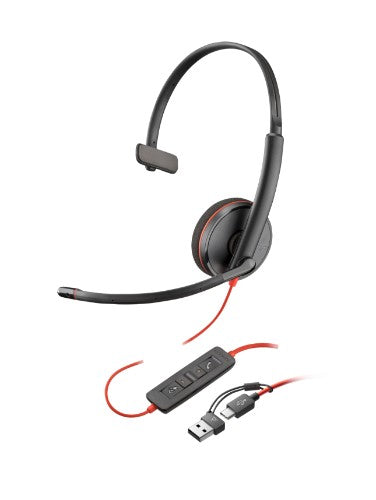HP Poly Blackwire 3210 Monaural USB-C Black Headset +USB-C/A Adapter (Bulk)