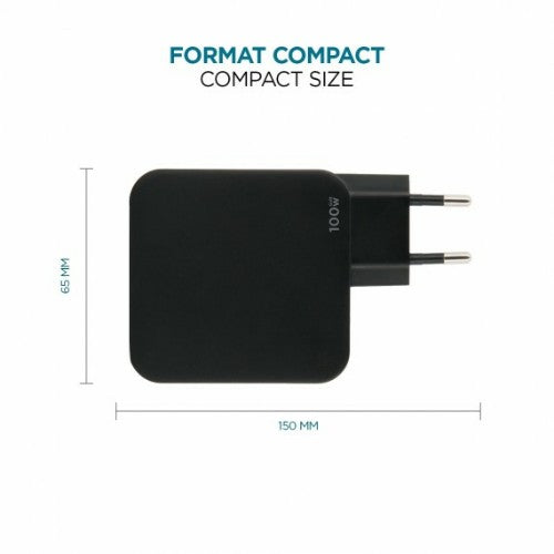 Mobilis Charger 100W 2USB C 1USBA GaN cable 100W Laptop, Smartphone, Tablet Black AC Indoor
