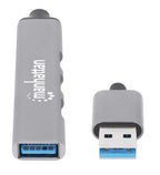 Manhattan USB-A 4-Port Hub, 4x USB-A Ports (1x 5 Gbps USB 3.2 Gen1 aka USB 3.0, 3 x 480 Mbps USB 2.0), USB powered (no external power supply required), Aluminium