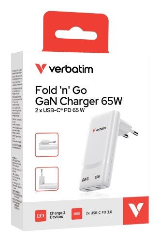 Verbatim Fold 'n' Go GaN Charger 65W EU plug White
