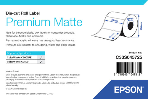Epson Premium Matte Label - Die-cut Roll: 76mm x 51mm, 2310 labels