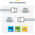 StarTech.com 3ft (1m) USB-C Charging Cable, Charge & Sync, 60W (3A) PD, USB 2.0 Laptop Charger Cable - White USB C Charging Cord