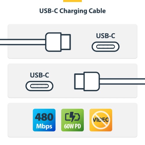 StarTech.com 3ft (1m) USB-C Charging Cable, Charge & Sync, 60W (3A) PD, USB 2.0 Laptop Charger Cable - White USB C Charging Cord