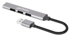 Manhattan USB-A 4-Port Hub, 4x USB-A Ports (1x 5 Gbps USB 3.2 Gen1 aka USB 3.0, 3 x 480 Mbps USB 2.0), USB powered (no external power supply required), Aluminium