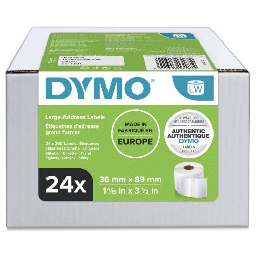 Dymo 13187/S0722390 DirectLabel-etikettes white 36mm x 89mm Pack=24 for Dymo LW 550 60mm/60mm