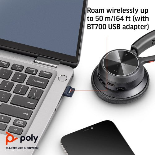 HP Poly Voyager 4320 UC Stereo USB-A Headset +BT700 USB-A Adapter +Charging Stand